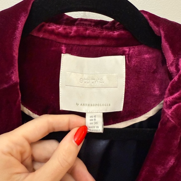 Anthropologie Rich Velvet Blazer in Raspberry - Picture 3 of 4